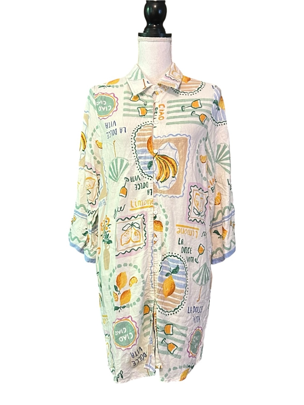 Label of Love Limone Border Cover-Up Shirt Dress - Long Sleeve Women’s SZ XL - Picture 3 of 9